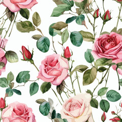 Seamless rose watercolour pattern background, rose flowers on plain background for textile, wallpaper, pattern fills, covers, surface, print, gift wrap, scrapbooking, decoupage, digital, social media