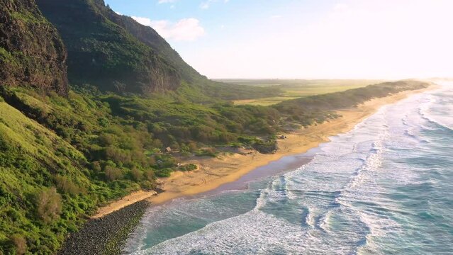Aerial view of the cliffs of the Na Pali coast, Polihale State Park, Kauai, Hawaii, United States.