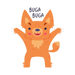 Cute Fennec Fox with Red Coat and Large Ears Frightening with Paw Gesture Vector Illustration