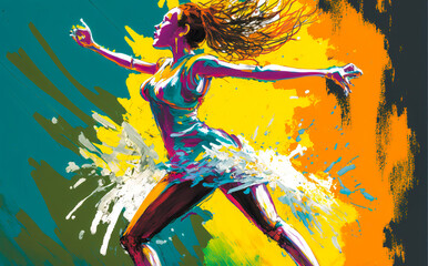 Creative expression and release of frustration are represented with bright, vibrant colors and an expressive style that emphasizes movement and emotion. Generative AI