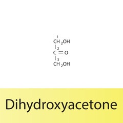 Straight chain form chemical structure of Dihydroxyacetone sugar. Scientific vector illustration on white and yellow background, carbon numbering.