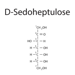 Straight chain form chemical structure of D-Sedoheptulose sugar. Scientific vector illustration on white background, with carbon numbering.