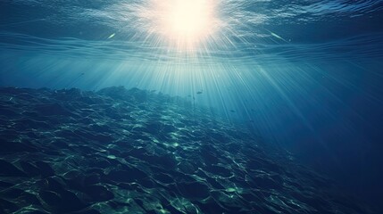 Fototapeta na wymiar Underwater sea in blue sunlight. Generative AI
