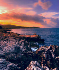 picturesque summer landscape, rocky croatian coast between Zadar and Split near Bilo, Panorama...