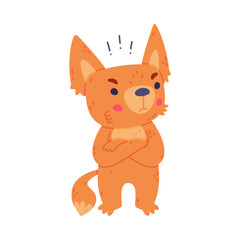 Fototapeta premium Cute Fennec Fox with Red Coat and Large Ears Feeling Angry Frowning with Grumpy Face and Folded Paw Vector Illustration