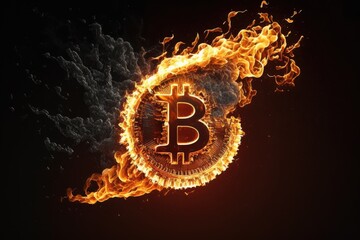 burning bitcoin sign. ai generative