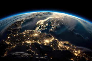 europe seen from space from orbit, planet earth, generative ai
