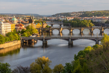 Fototapeta na wymiar Aerial view of bridges in Prague, Czech Republic