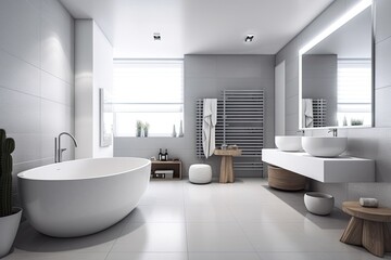 Naklejka na ściany i meble Clean, contemporary family bathrooms. Generative AI