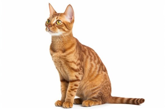 a picture of a Scotch Straight cat with a cute expression and a white backdrop. Generative AI