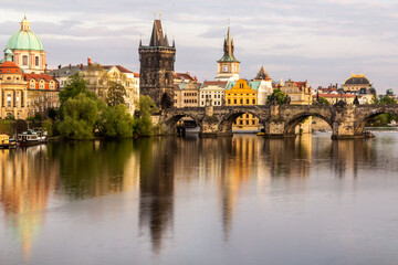 Fototapeta na wymiar Skyline of the Old Town in Prague with the Charles Bridge, Czech Republic