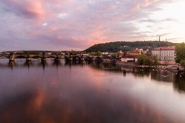 Fototapeta na wymiar Evening view of the Charles Bridge in Prague, Czech Republic