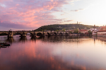 Naklejka na ściany i meble Evening view of the Charles Bridge in Prague, Czech Republic