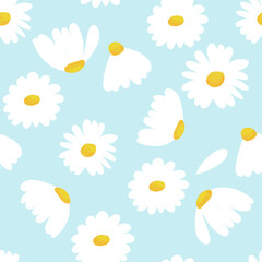 daisy flower pattern on bright blue background