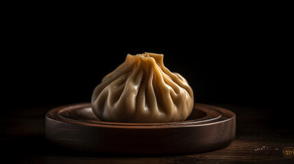 dumpling with black dark background , generative ai