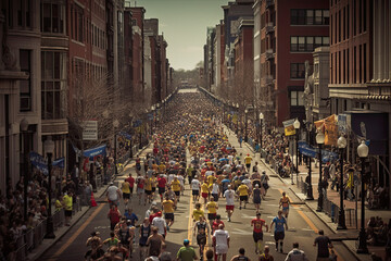 Thousands of People Running in the Boston Marathon Generative AI 