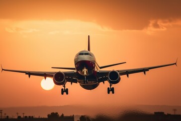 Naklejka na ściany i meble airplane at sunset - Illustration created with Generative AI