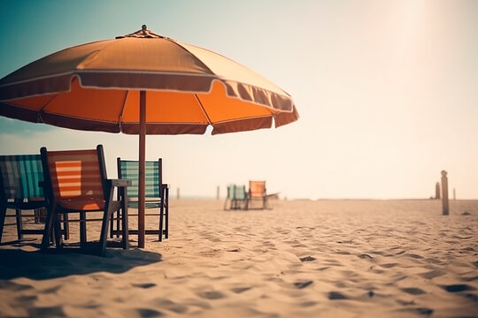 Beach umbrella with chairs on the sand summer vacation