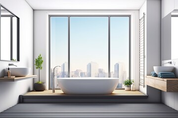 Fototapeta na wymiar modern bathroom with a freestanding tub and a large window. Generative AI