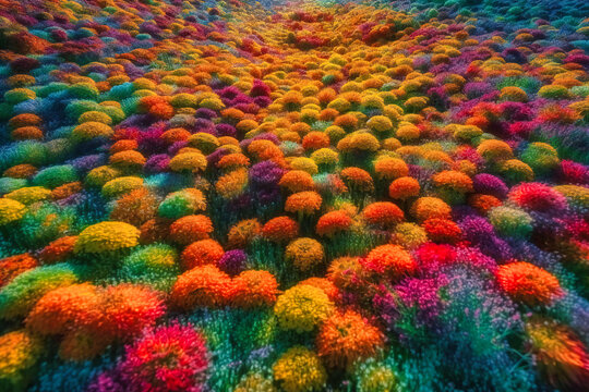 The colorful, geometric patterns of flower fields in the summer are a sight to behold from above © Nilima
