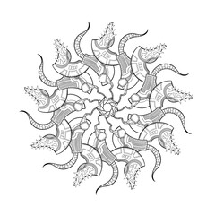 Symmetric spiked monster. Mechanical shuriken zentangle style.