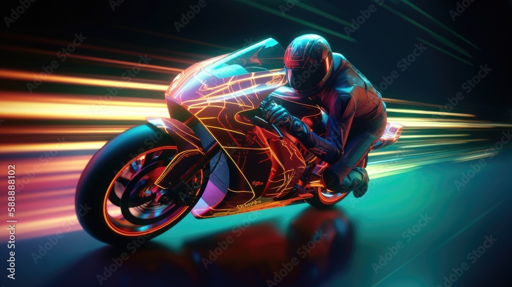 Wall mural motorcycle in motion - illustration created with generative ai