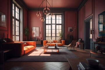 Interior design of the living room in an expensive style, stylish interior of the room. generative ai	