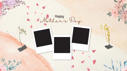 Fototapeta na wymiar Happy Mother's Day Text on Holiday Graphic Card & Mother's day composition template