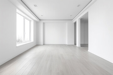 Modern minimalist scandinavian interior with a big empty wall - mockup design. Illustration. Generative AI