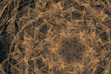 Orange pattern of crooked waves on a black background. Abstract fractal 3D rendering