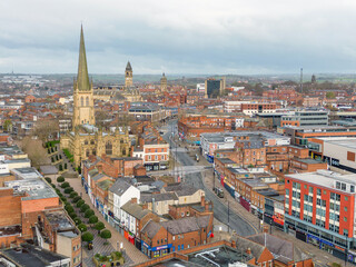 Wakefield, West Yorkshire, England, April 2nd 2023. Wakefield City Centre West Yorkshire. Aerial...