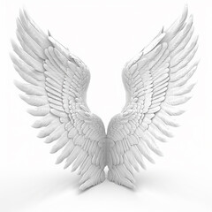 White bird wings with feathers, angel wings isolated on white close-up, for tattoo, design element, ai generative