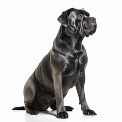 Strong black dog breed Cane Corso isolated on white close-up, beautiful pet, lovely dog, ai generative