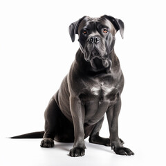 Strong black dog breed Cane Corso portrait isolated on white close-up, beautiful pet, lovely dog, ai generative	