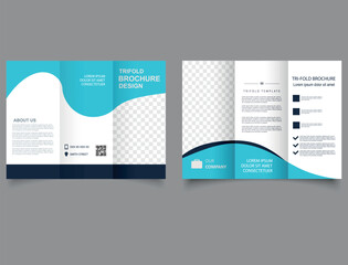 Trifold brochure with blue waves Corporate brochure, trifold template design