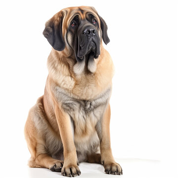 Big dog breed spanish mastiff isolated on white close-up, largest dog breed, ai generative