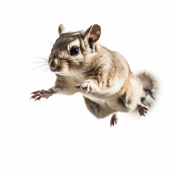 Flying squirrel in a jump, isolated on white close-up, cute animal, ai generative