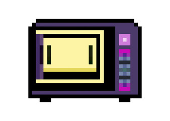 Fototapeta premium Pixel art: a cute microwave oven, pink body and yellow cover. 