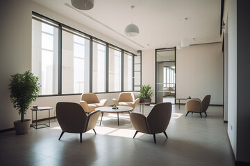 Cosy office lobby with conference room and white wall