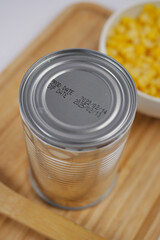 expire date on food can on white background ,