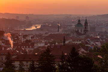 Early morning aerial view of Prague, Czech Republic