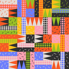 Trendy Colorful Geometric Pattern In 80s-90s Styles.