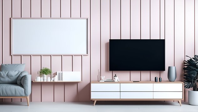Photo of a cozy living room with a pink color scheme