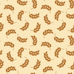 Ear of malt, corn, wheat seamless pattern. Repeating golden agriculture fiber. Repeated gold whole grains shape for decoration design prints. Repeat flat spikelet. Wheat ears. Vector illustration