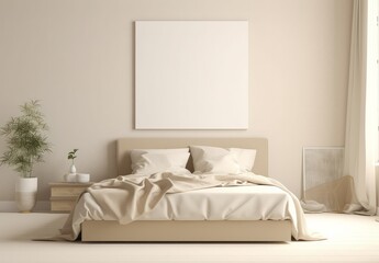 A room mock-up of a bedroom in the style of light beige and beige. Generative AI.
