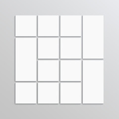 Portfolio images template. Photo collage frame. Album brandboard. Mosaic pictures layout. Moodboard grid. Retro gallery banner. Photoframe mockup. Vector illustration. Combination background