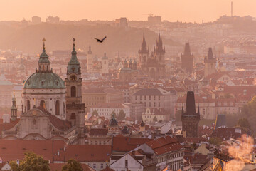 Obraz premium Early morning aerial view of Prague, Czech Republic