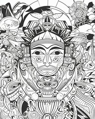 Fototapeta premium Funny Patterns For Coloring Book on White Background, colouring pages, colouring paper, portraits of people, flowers, pictures of animals created with Generative AI technology