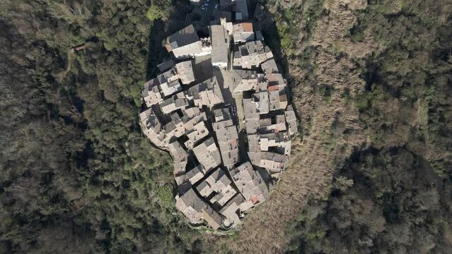 Aerial view of Calcata Vecchia, a medieval old town in Lazio Region, Rome, Italy.