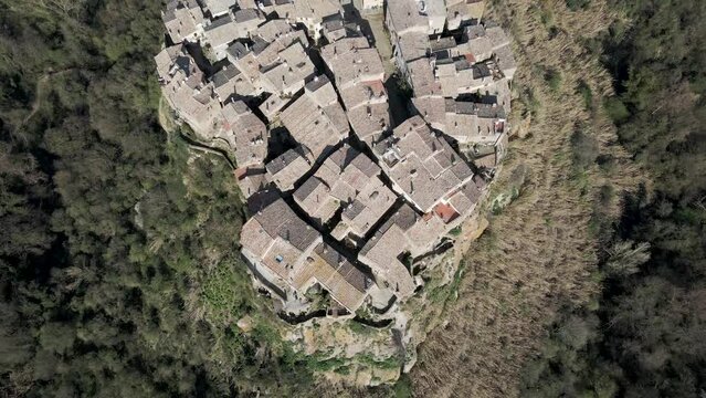 Aerial view of Calcata Vecchia, a medieval old town in Lazio Region, Rome, Italy.